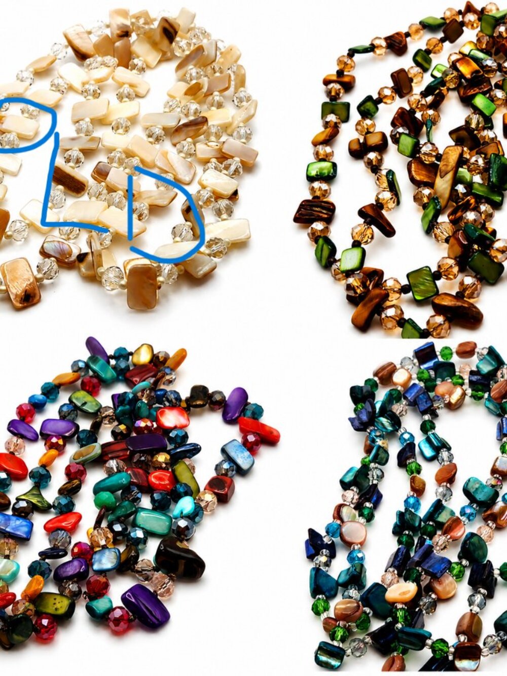 Long beaded necklace three different color blends NEW